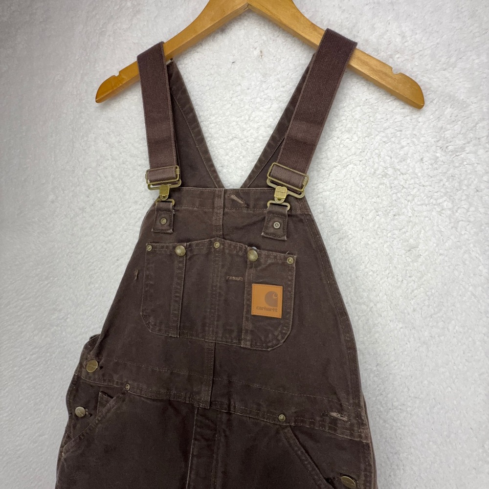 Carhartt R27 DKB Quilt Lined Sandstone Bib Overalls Dark Brown 32 x 30 Mens - Picture 9 of 13